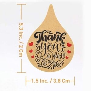 100 THANK YOU SO MUCH Stickers Teardrop with Hearts 1.5"